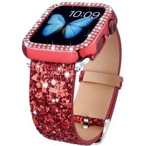NEW Red Bling Glitter Apple Watch Band + Case